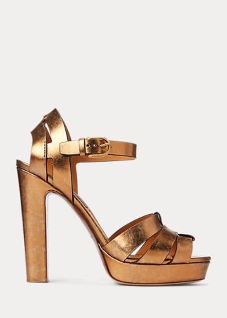Gold Women’s Ralph Lauren Callahan Metallic Calfskin Sandals