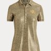 Gold Women’s Ralph Lauren Foil-Print Jersey Polo Shirts Gold Women’s Ralph Lauren Foil-Print Jersey Polo Shirts