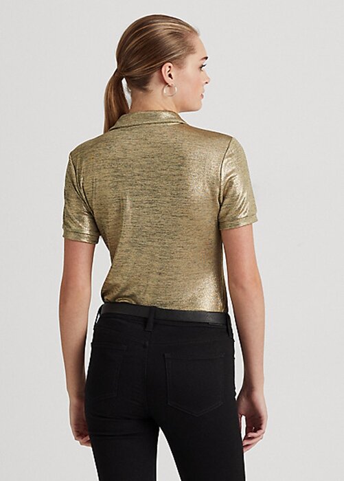 Gold Women’s Ralph Lauren Foil-Print Jersey Polo Shirts Gold Women’s Ralph Lauren Foil-Print Jersey Polo Shirts