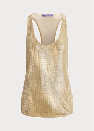 Gold Women’s Ralph Lauren Presling Embellished Tulle Blouse  Tops