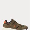 Green Men’s Ralph Lauren Trackster 200 Suede & Camo Twill Sneakers