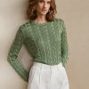 Green Women’s Ralph Lauren Cable-Knit Silk Crewneck Sweaters