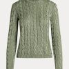 Green Women’s Ralph Lauren Cable-Knit Silk Crewneck Sweaters