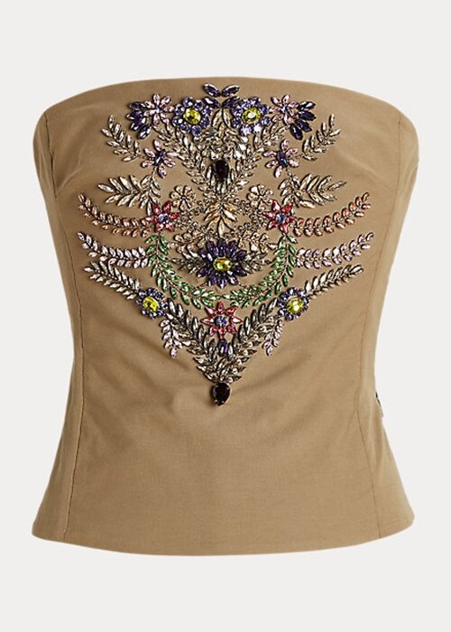 Green Women’s Ralph Lauren Cailin Embellished Cotton Bustier Tops Green Women’s Ralph Lauren Cailin Embellished Cotton Bustier Tops