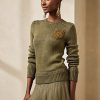 Green Women’s Ralph Lauren Embellished Silk-Blend Crewneck Sweaters