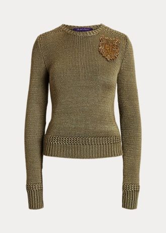 Green Women’s Ralph Lauren Embellished Silk-Blend Crewneck Sweaters