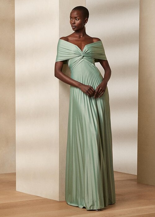 Green Women’s Ralph Lauren Merridan Pleated Jersey Evening Dress Green Women’s Ralph Lauren Merridan Pleated Jersey Evening Dress