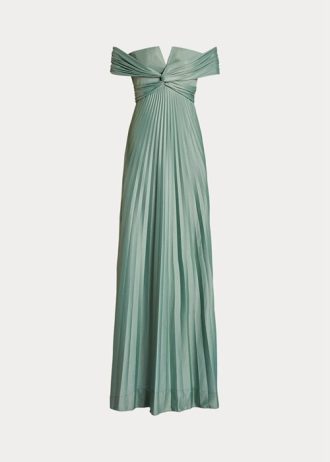 Green Women’s Ralph Lauren Merridan Pleated Jersey Evening Dress