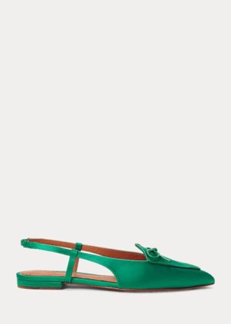 Green Women’s Ralph Lauren Silk-Blend Satin Slingback Flat Shoes