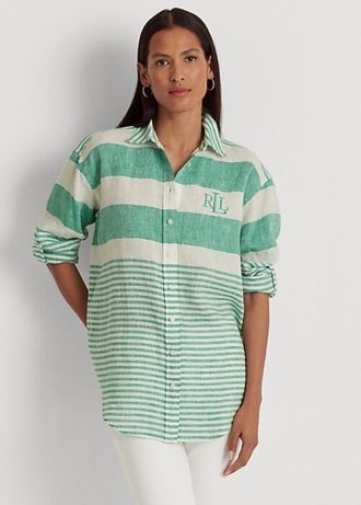 Green Women’s Ralph Lauren Striped Oversize Linen Shirts