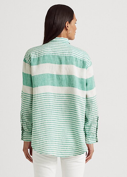 Green Women’s Ralph Lauren Striped Oversize Linen Shirts Green Women’s Ralph Lauren Striped Oversize Linen Shirts