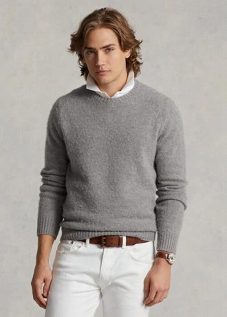 Grey Men’s Ralph Lauren Suede-patch Wool Crewneck Jumper  Sweaters