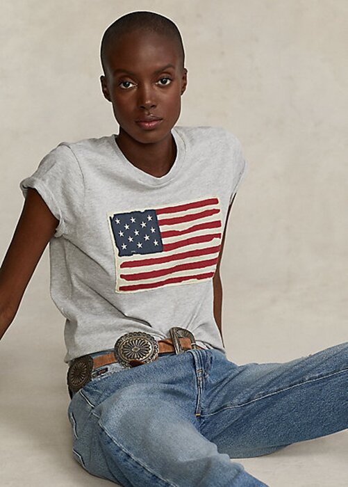 Grey Women’s Ralph Lauren Flag Cotton Jersey T Shirts Grey Women’s Ralph Lauren Flag Cotton Jersey T Shirts
