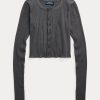 Grey Women’s Ralph Lauren Ribbed Button-Front Cropped Tops