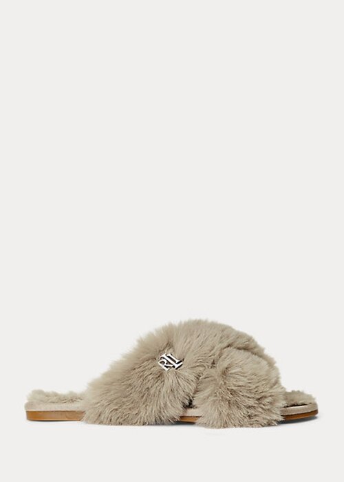 Grey Women’s Ralph Lauren Sydni Faux-Fur Flat Shoes Grey Women’s Ralph Lauren Sydni Faux-Fur Flat Shoes