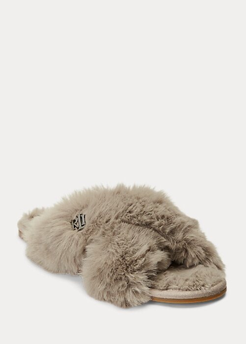 Grey Women’s Ralph Lauren Sydni Faux-Fur Flat Shoes Grey Women’s Ralph Lauren Sydni Faux-Fur Flat Shoes