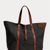 Indigo Women’s Ralph Lauren Leather-Trim Denim Tote Bags Indigo Women’s Ralph Lauren Leather-Trim Denim Tote Bags