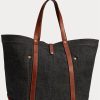 Indigo Women’s Ralph Lauren Leather-Trim Denim Tote Bags Indigo Women’s Ralph Lauren Leather-Trim Denim Tote Bags