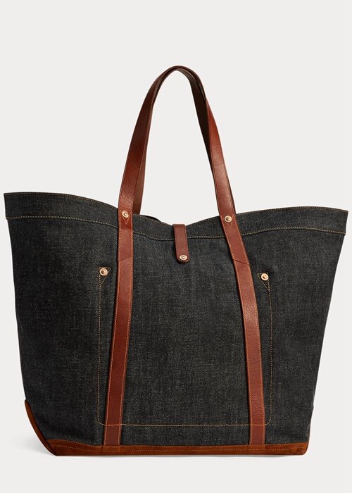 Indigo Women’s Ralph Lauren Leather-Trim Denim Tote Bags Indigo Women’s Ralph Lauren Leather-Trim Denim Tote Bags