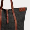 Indigo Women’s Ralph Lauren Leather-Trim Denim Tote Bags Indigo Women’s Ralph Lauren Leather-Trim Denim Tote Bags