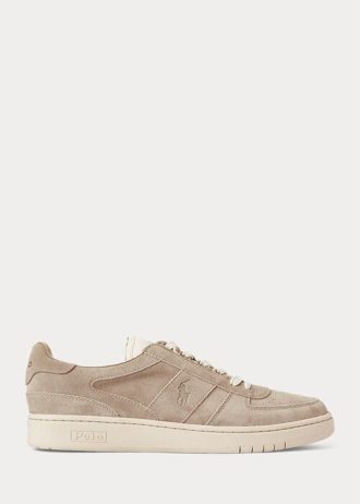 Khaki Men’s Ralph Lauren Court Suede Low-Top Sneakers