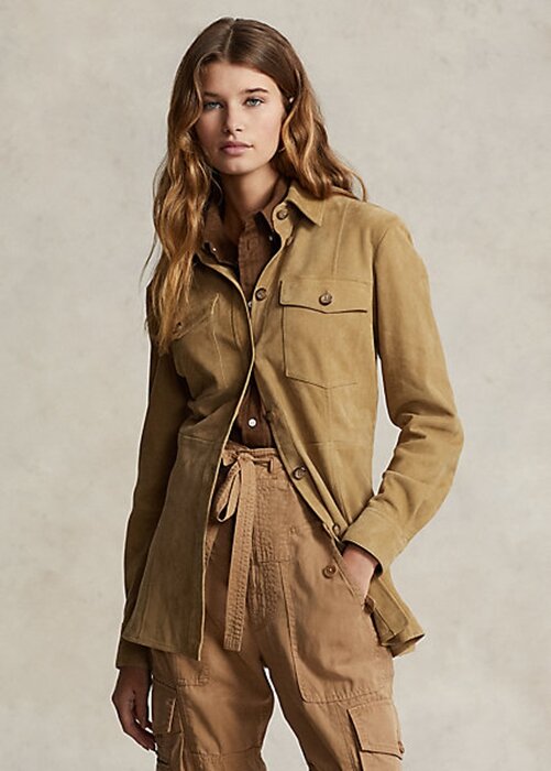 Khaki Women’s Ralph Lauren Lambskin Suede Surplus Shirts Khaki Women’s Ralph Lauren Lambskin Suede Surplus Shirts