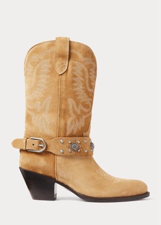 Khaki Women’s Ralph Lauren Studded Calf-Suede Western Boots