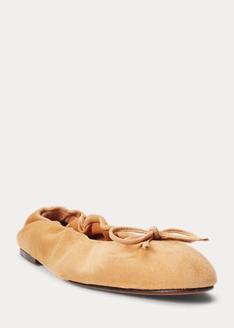 Khaki Women’s Ralph Lauren The Suede Pony Ballet Flat Shoes