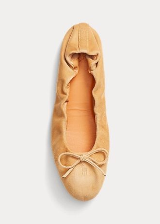 Khaki Women’s Ralph Lauren The Suede Pony Ballet Flat Shoes