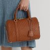Lauren Tan/Buff Women’s Ralph Lauren Debossed Leather Medium Kaden Satchel Bags