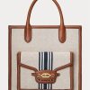 Lauren Tan/Navy Women’s Ralph Lauren Canvas Large Symone Tote Bags