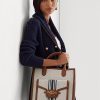 Lauren Tan/Navy Women’s Ralph Lauren Canvas Large Symone Tote Bags