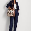 Lauren Tan/Navy Women’s Ralph Lauren Canvas Large Symone Tote Bags