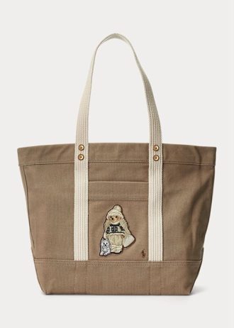 Madison Tan Women’s Ralph Lauren Canvas Medium Polo Bear Tote Bags