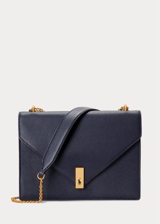 Midnight Navy Women’s Ralph Lauren Polo ID Leather Envelope Chain Crossbody Bags
