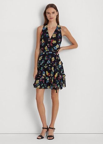 Multicolor Women’s Ralph Lauren Floral Crinkle Georgette Surplice Dress