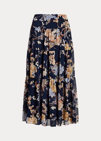 Multicolor Women’s Ralph Lauren Floral Crinkle Georgette Tiered Skirts