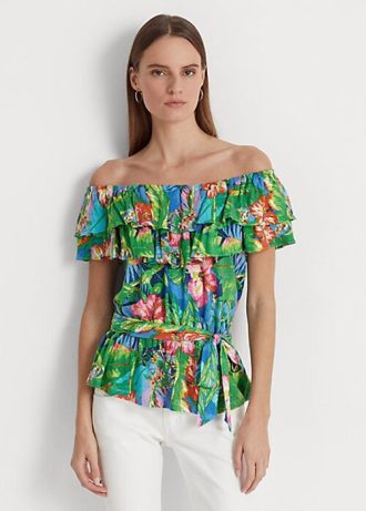 Multicolor Women’s Ralph Lauren Floral Jersey Off-the-Shoulder Tops
