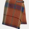 Multicolor Women’s Ralph Lauren Plaid Fringe-and-Leather-Trim Wrap Skirts