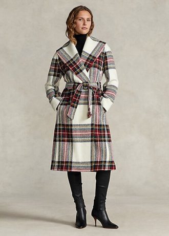 Multicolor Women’s Ralph Lauren Plaid Wool-Blend Herringbone Wrap Coats
