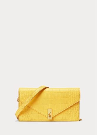 Mustard Women’s Ralph Lauren Polo ID Croc-Embossed Chain Wallets