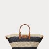 Natural/Black/Lauren Tan Women’s Ralph Lauren Striped Straw Medium Daphney Tote Bags Natural/Black/Lauren Tan Women’s Ralph Lauren Striped Straw Medium Daphney Tote Bags
