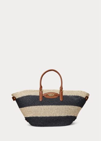 Natural/Black/Lauren Tan Women’s Ralph Lauren Striped Straw Medium Daphney Tote Bags