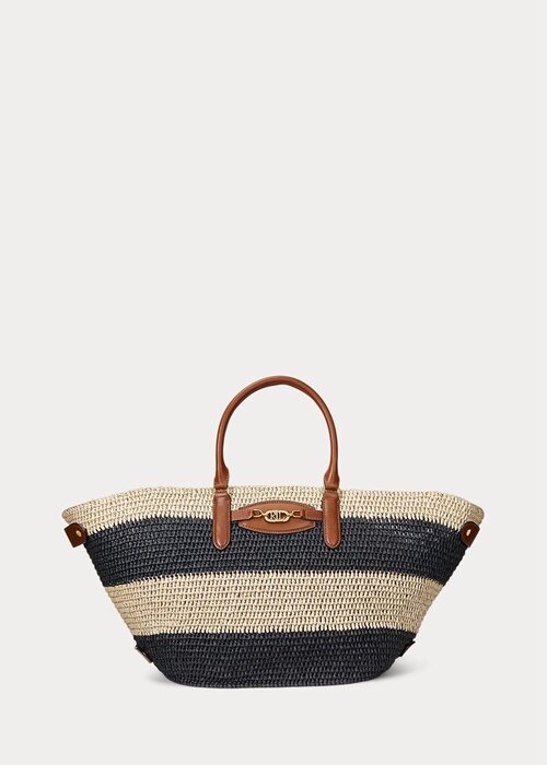 Natural/Black/Lauren Tan Women’s Ralph Lauren Striped Straw Medium Daphney Tote Bags Natural/Black/Lauren Tan Women’s Ralph Lauren Striped Straw Medium Daphney Tote Bags