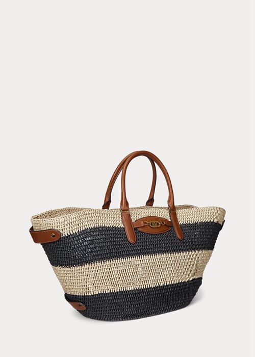 Natural/Black/Lauren Tan Women’s Ralph Lauren Striped Straw Medium Daphney Tote Bags Natural/Black/Lauren Tan Women’s Ralph Lauren Striped Straw Medium Daphney Tote Bags
