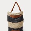Natural/Black/Lauren Tan Women’s Ralph Lauren Striped Straw Medium Daphney Tote Bags Natural/Black/Lauren Tan Women’s Ralph Lauren Striped Straw Medium Daphney Tote Bags