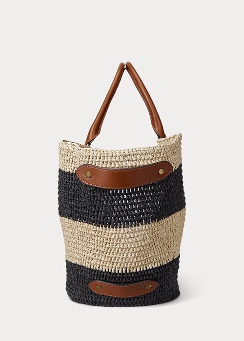 Natural/Black/Lauren Tan Women’s Ralph Lauren Striped Straw Medium Daphney Tote Bags Natural/Black/Lauren Tan Women’s Ralph Lauren Striped Straw Medium Daphney Tote Bags