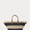 Natural/Black/Lauren Tan Women’s Ralph Lauren Striped Straw Medium Daphney Tote Bags Natural/Black/Lauren Tan Women’s Ralph Lauren Striped Straw Medium Daphney Tote Bags