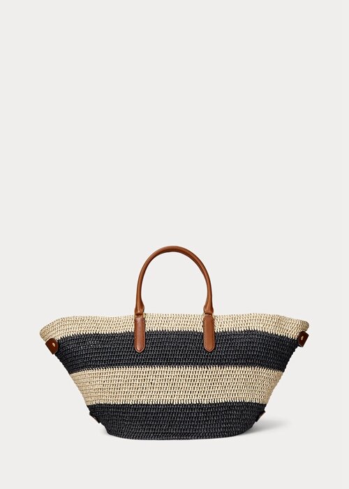 Natural/Black/Lauren Tan Women’s Ralph Lauren Striped Straw Medium Daphney Tote Bags Natural/Black/Lauren Tan Women’s Ralph Lauren Striped Straw Medium Daphney Tote Bags