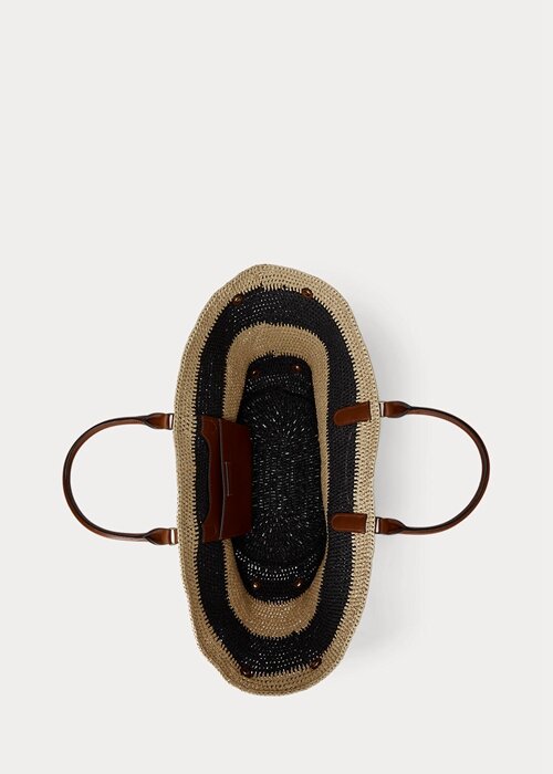 Natural/Black/Lauren Tan Women’s Ralph Lauren Striped Straw Medium Daphney Tote Bags Natural/Black/Lauren Tan Women’s Ralph Lauren Striped Straw Medium Daphney Tote Bags